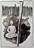 Buddha nello scuro, pennarello su carta, 29 x 42 cm., 2018
